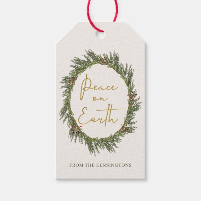 Eleganter Rustikaler Weihnachtskranz-Weltfrieden Geschenkanhänger (Vorderseite)