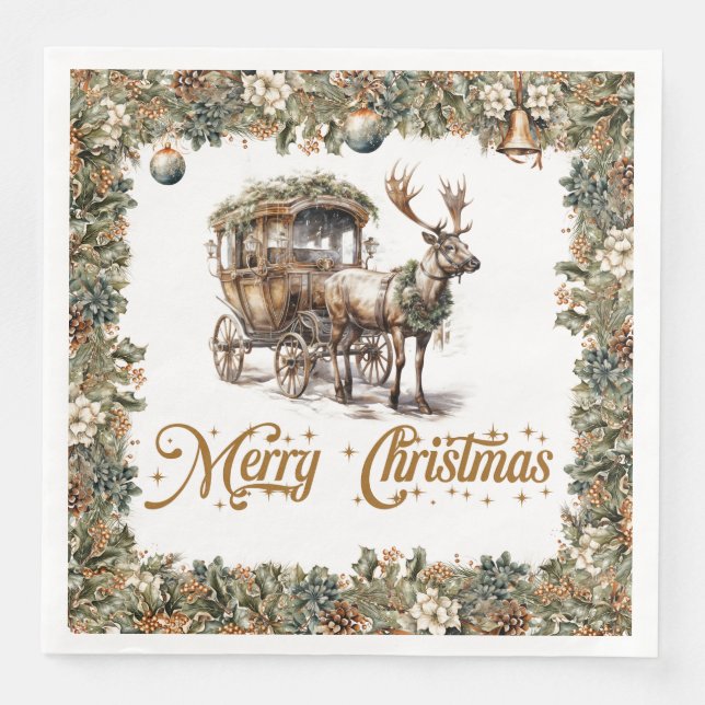Eleganter Rustikaler Weihnachtsliegesteg Rentier Serviette (Vorderseite)