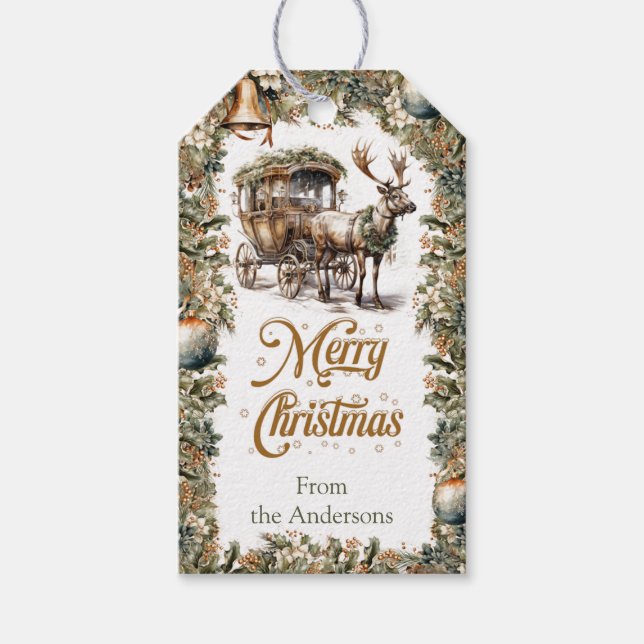 Eleganter rustikaler Weihnachtsmann Rentier und Sc Geschenkanhänger (Vorderseite)