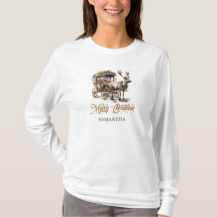 Eleganter rustikaler Weihnachtsmann und Kutsche T-Shirt
