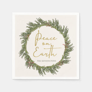 Eleganter rustikaler Weltfrieden Weihnachtskranz Serviette