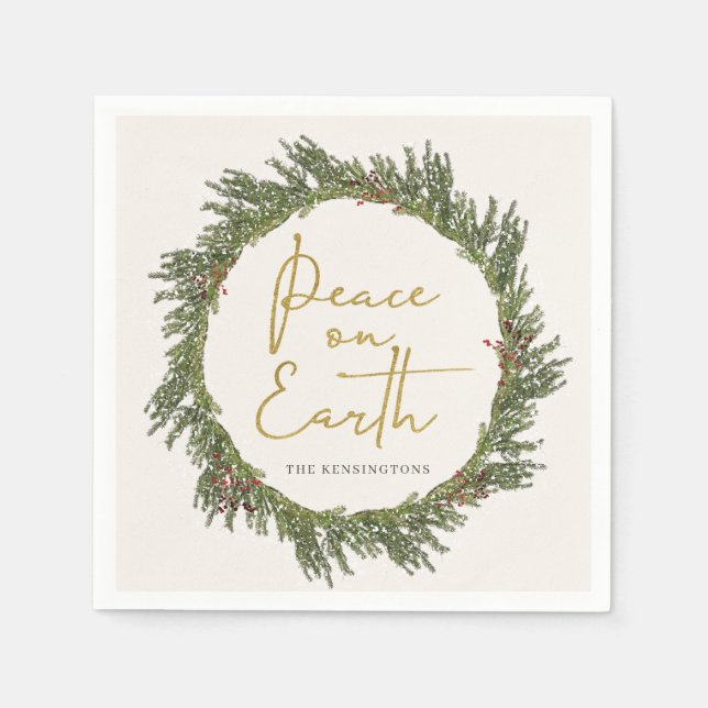 Eleganter rustikaler Weltfrieden Weihnachtskranz Serviette (Vorderseite)