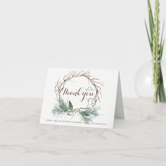 Eleganter rustikaler Winter danke Ihnen Hochzeit (Vorderseite)