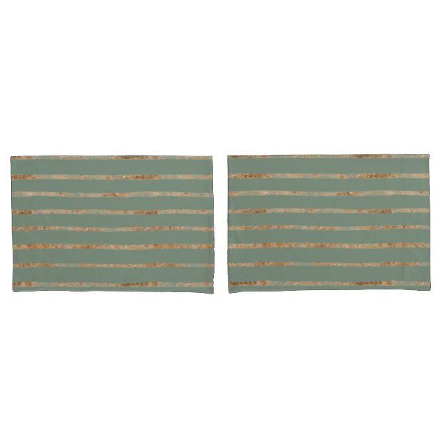 Eleganter Sage Green Gold Streifen Kissenbezug (Vorderseite-Set)
