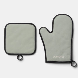 Eleganter Sage Green Personalisiert Name - Ofenhandschuh & Topflappen-Set