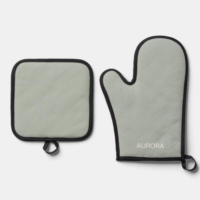 Eleganter Sage Green Personalisiert Name - Ofenhandschuh & Topflappen-Set (Vorderseite)