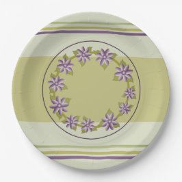 Eleganter Sage grün und Lila Blüten und Streifen Pappteller