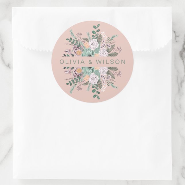 Eleganter Salbei, grün und rot Botanischer Blumens Runder Aufkleber (Tasche)