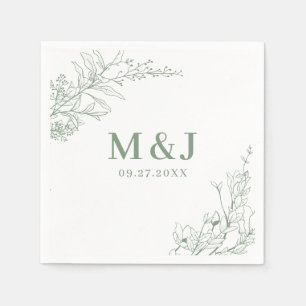Eleganter Salbeigrüner Blumenkranz Monogramm Hochz Serviette