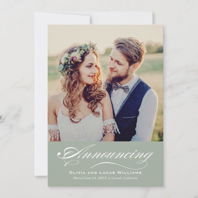 Eleganter Salmon Script Wedding Foto Empfang Einladung (Vorderseite)