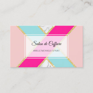 Eleganter Salon Rosa und Blauer Glitzer und Marmor Visitenkarte