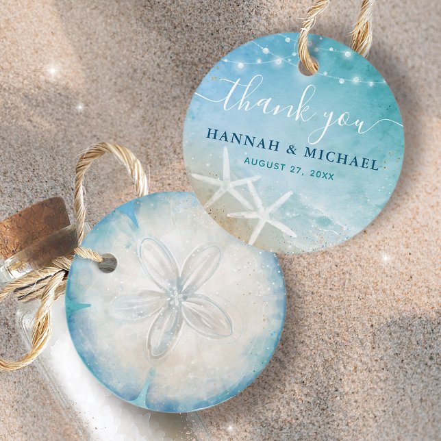 Eleganter Sand Dollar Danke Beach Wedding Geschenkanhänger (Personalized beach sand dollar favor tags to share your love and thanks.)