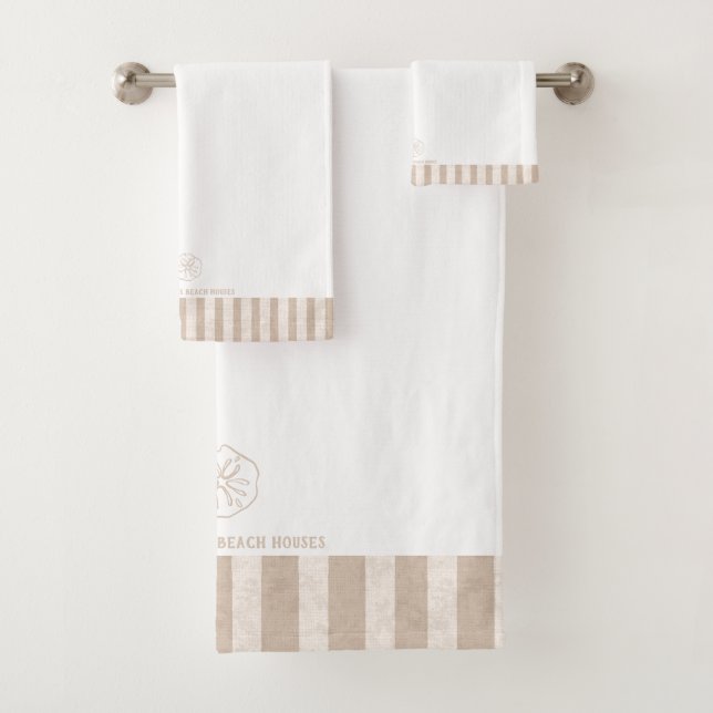 Eleganter Sand Dollar Stripes Familienname Badhandtuch Set (Insitu)
