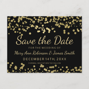 Eleganter Save the Date Goldfolien-BlickConfetti Ankündigungspostkarte