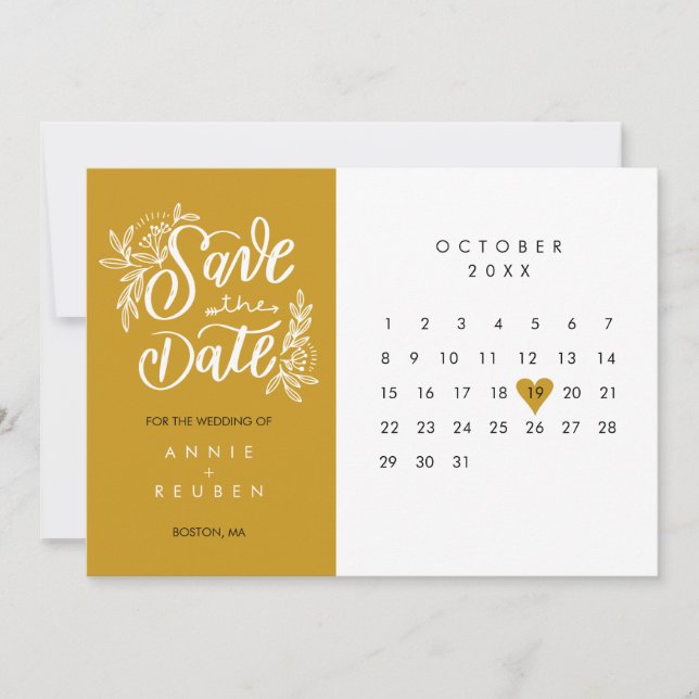 Eleganter Save the Date Kalender Gold Liebe Herz (Vorderseite)