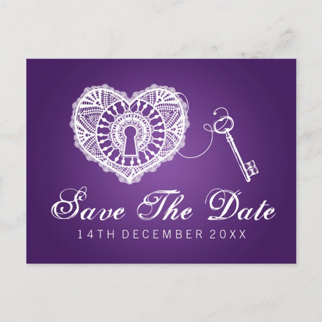 Eleganter Save the Date Schlüssel für mein Herz Li Ankündigungspostkarte (Vorderseite)