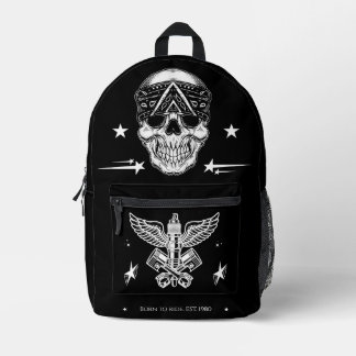 Eleganter Schädel Geboren zu reiten Schwarz-Weiß M Bedruckter Rucksack