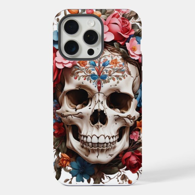 💀 Eleganter Schädel mit Blumen 🌸 iPhone 15 Pro Max Hülle (Rückseite)
