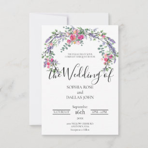 Eleganter, schicker Aquarelllavender Rosa Hochzeit Einladung