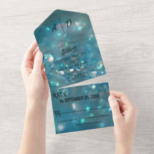 Eleganter schicker, blauer Glitzer Hochzeit All In One Einladung