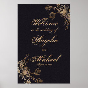 Eleganter Schicker Goldener Falscher Metall Blumen Poster