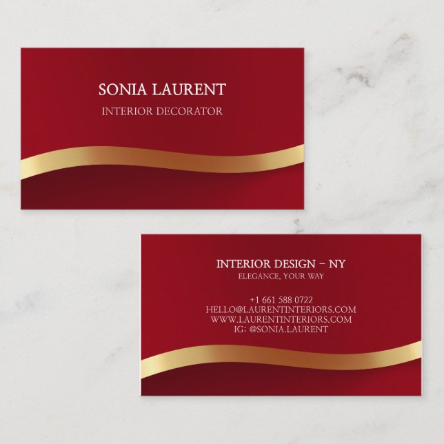 Eleganter schicker goldmetallic Rot minimalistisch Visitenkarte (Vorne/Hinten)