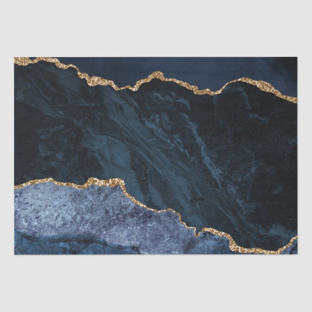 Eleganter, schicker Navy Blue Gold Glitzer Marmor Seidenpapier (Vorderseite)