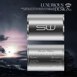 Eleganter, schimmernder Silber und großer 3D Monog Visitenkarte