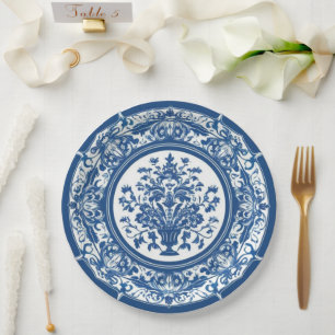 Eleganter, schlichter Blue White Blume Chinoiserie Pappteller