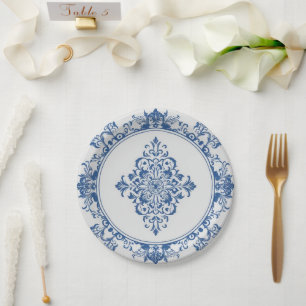 Eleganter, schlichter Blue White Blume Chinoiserie Pappteller