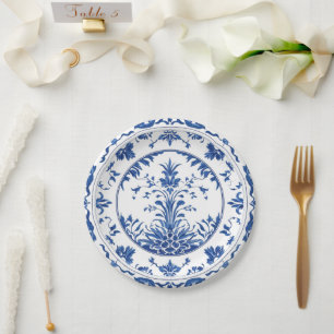 Eleganter, schlichter Blue White Blume Chinoiserie Pappteller
