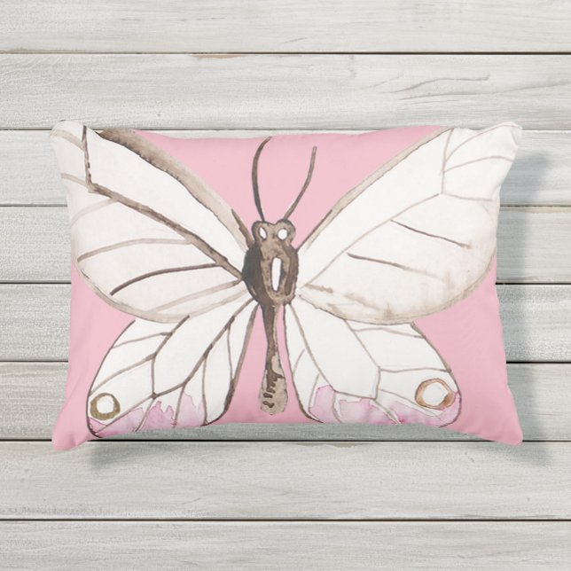 Eleganter Schmetterling Rosa Außenkissen Kissen Für Draußen (Vorderseite)