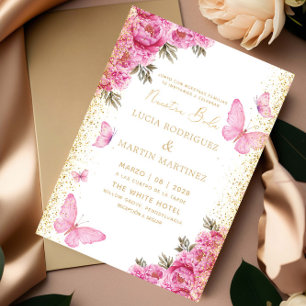 Eleganter Schmetterling und Floral Nuestra Boda Einladung