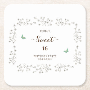 Eleganter Schmetterling und Wildblume Sweet 16 Geb Rechteckiger Pappuntersetzer