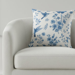 Eleganter Schmetterlings-Blüten- Blaue Toile  Kissen