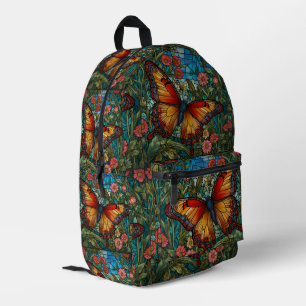 Eleganter Schmetterlingsgarten aus Glasmalerei Bedruckter Rucksack