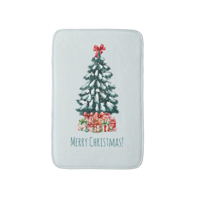 Eleganter schneebedeckter Weihnachtsbaum Badematte (Vorderseite Vertikal)