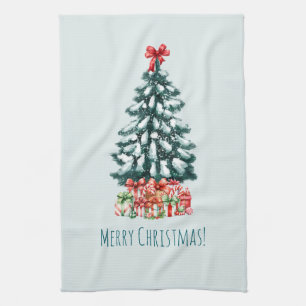 Eleganter schneebedeckter Weihnachtsbaum Geschirrtuch