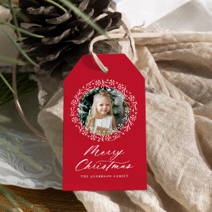 Eleganter Schneeflocken-Kranz Roter Weihnachts-Fot Geschenkanhänger
