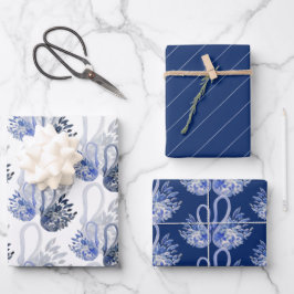 Eleganter schöner Schwan im Indigoklo Geschenkpapier Set