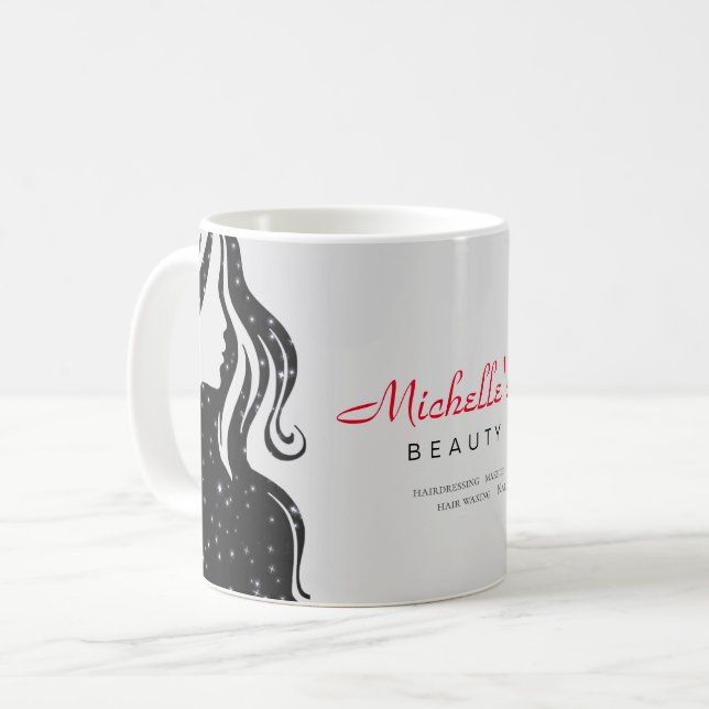 Eleganter Schönheitssalon & Haare Stylist White Bl Kaffeetasse (Vorderseite Links)