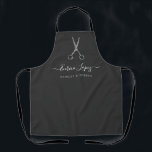 Eleganter Schrifthaircut und Rasiershop Schürze<br><div class="desc">eine schwarz-weiße Design-Friseur Business-Schürze mit elegantem Drehbuch. Text und Farben können personalisiert sein.</div>