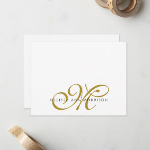Eleganter Schriftname Gold-Monogramm Mitteilungskarte