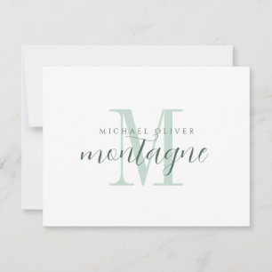 Eleganter Schriftname Grün Monogramm Flache Notizk Mitteilungskarte