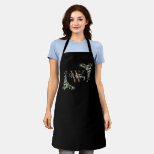 Eleganter Schriftname Grün Schwarz Gold Monogramm Schürze