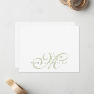 Eleganter Schriftname Grünes Monogramm Flache Noti Mitteilungskarte