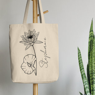 Eleganter Schriftname Lotus Juli Geburtsmonatsblum Tragetasche