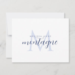 Eleganter Schriftname Navy Blau Monogramm Mitteilungskarte