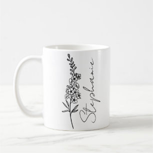 Eleganter Schriftname Rittersporn Juli Geburtsblum Kaffeetasse