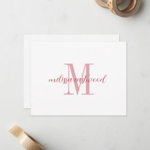 Eleganter Schriftname Rosenmonogramm Flachnotizkar Mitteilungskarte